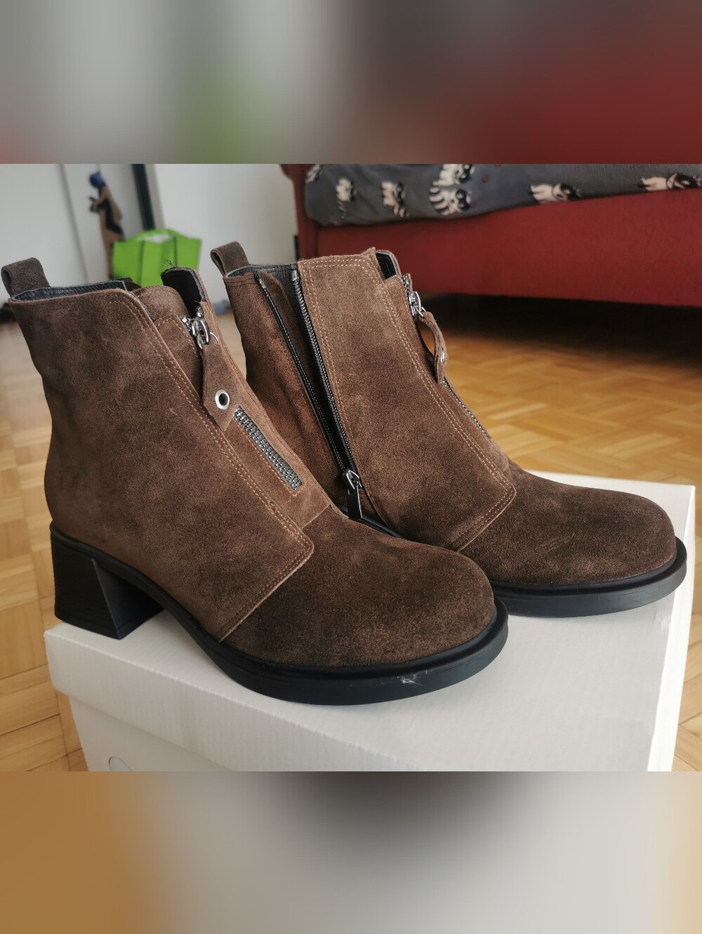 Women's Brown Suede Ankle Booties with Side Zip